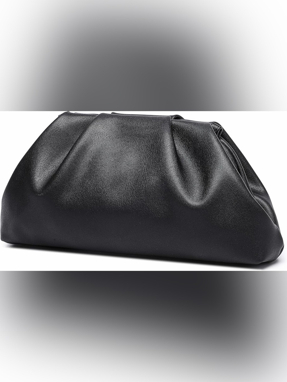 Black Leather Dumpling Clutch Handbag